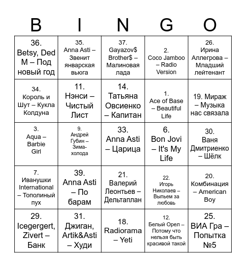 1 раунд Bingo Card