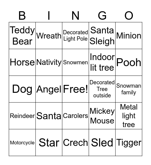 Christmas Light Tour Bingo Card