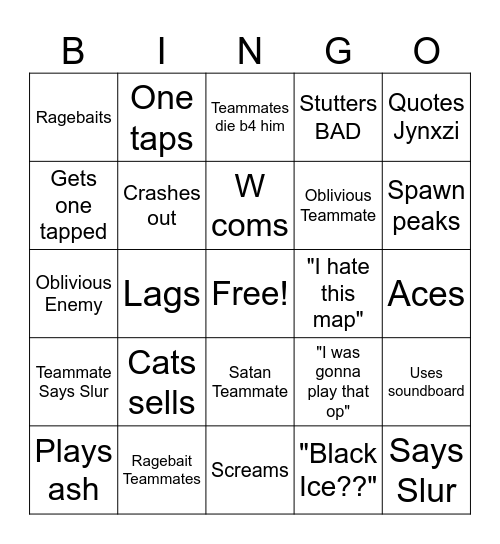Seige Bingo Card