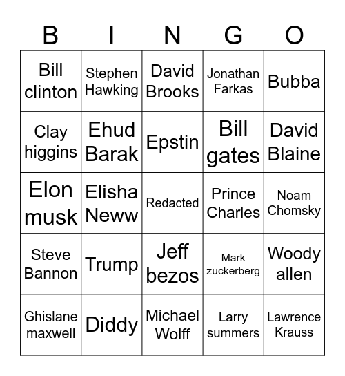 Epstein files Bingo Card