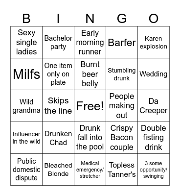 Resort Bingo Card