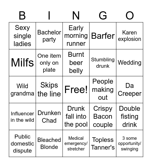 Resort Bingo Card