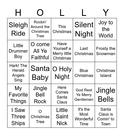 Christmas Song Bingo Card