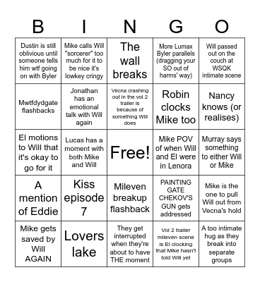 Stranger Things byler vol. 2 Bingo Card