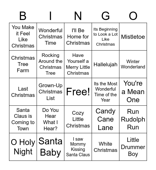 Holiday Music Bingo Card