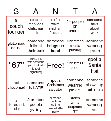 CHRISTMAS BINGO: PARKERS HOUSE Bingo Card