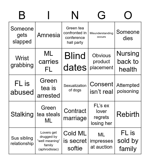 C-Drama Tropes Bingo Card