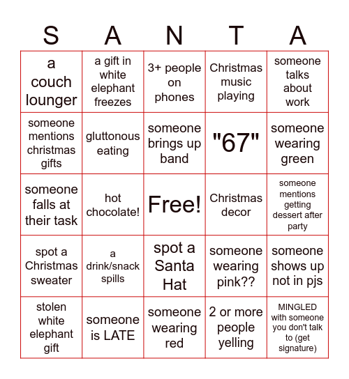 CHRISTMAS BINGO: PARKERS HOUSE Bingo Card