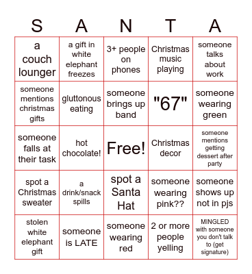 CHRISTMAS BINGO: PARKERS HOUSE Bingo Card