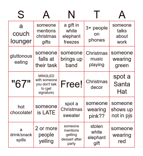 CHRISTMAS BINGO: PARKERS HOUSE Bingo Card