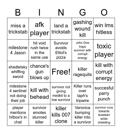 Forsaken Bingo Card