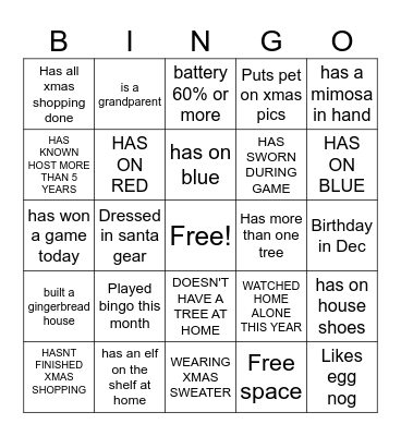 Brown's Xmas Bingo Card