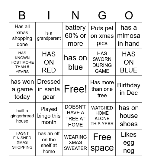 Brown's Xmas Bingo Card