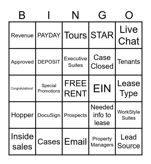 Boxer Leasing Inside Sales Bingo Card