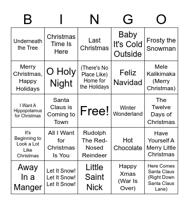 Christmas Music Bingo Card