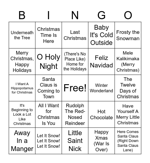 Christmas Music Bingo Card
