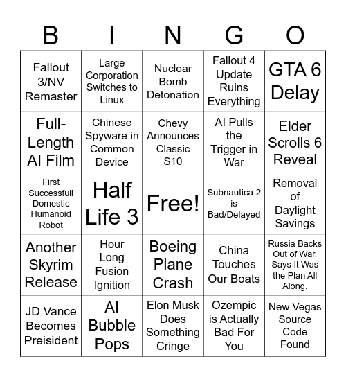 2026 Bing Card Bingo Card