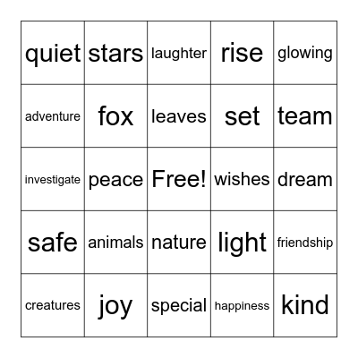 A Wish in the Forest Bingo Card