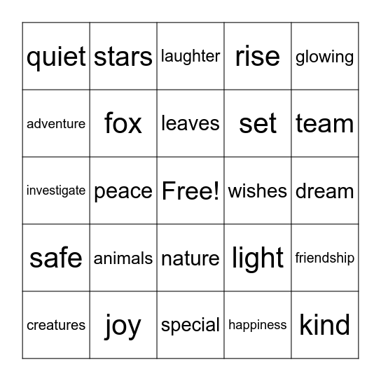 A Wish in the Forest Bingo Card
