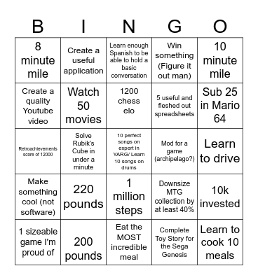 2026 to do Bingo Card
