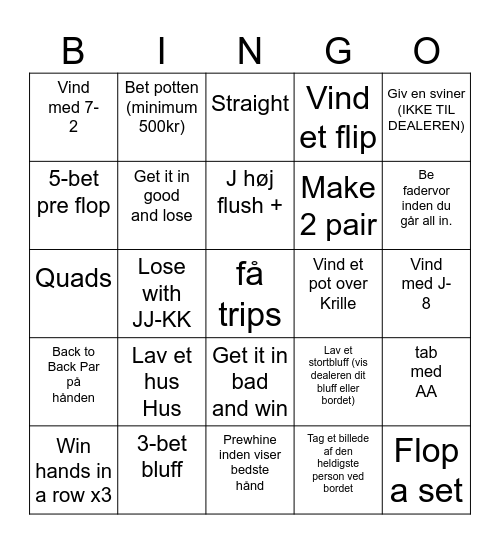 Poker Bingo Card