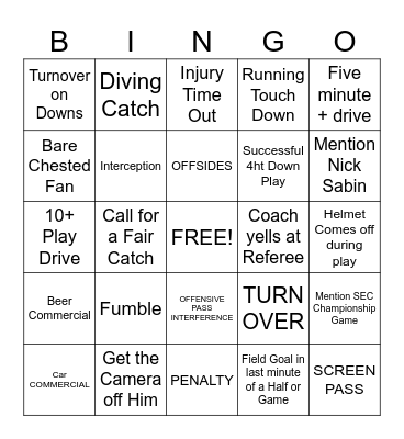 FOOTBALL Bingo Card