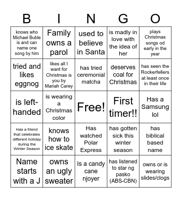 OGC Christmas Bingo Card