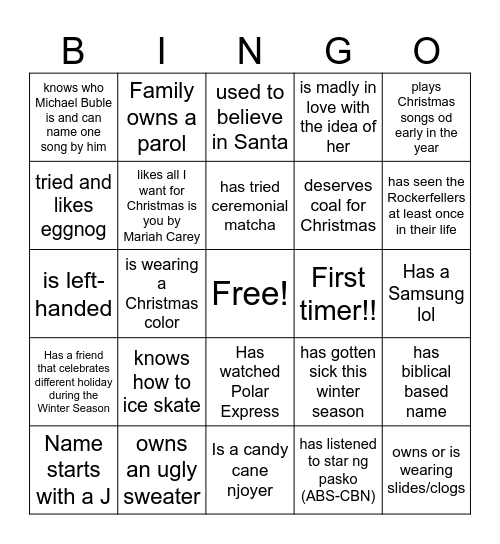 OGC Christmas Bingo Card