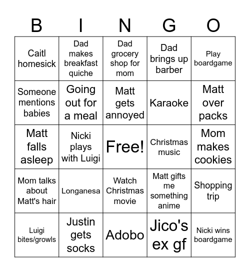 Our bingo Card