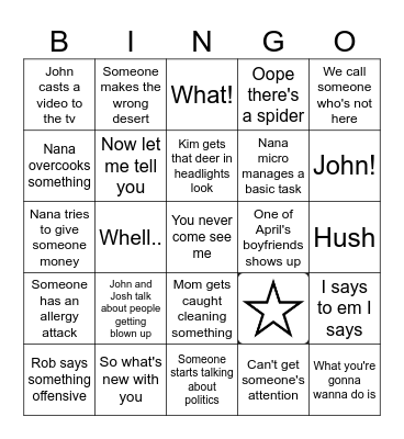 I Says to Em Bingo Card