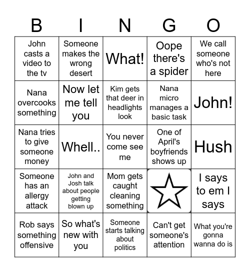 I Says to Em Bingo Card