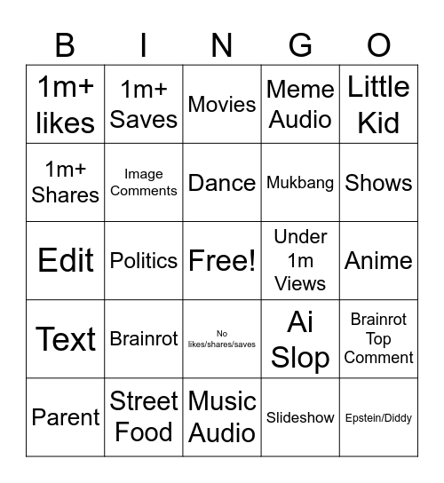 Tiktok Bingo Card