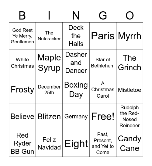 Christmas Bingo Card