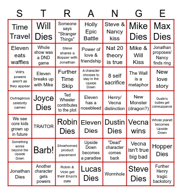 Stranger Things Season 5 - Volume II Bingo Card