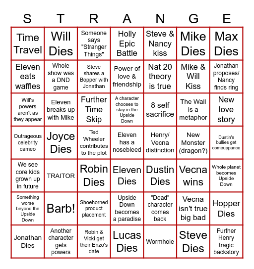 Stranger Things Season 5 - Volume II Bingo Card