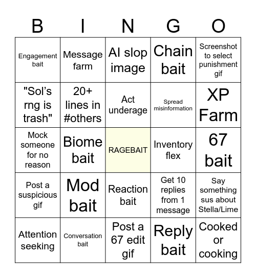 Try not to get warned challenge (Sol’s RNG Discord) Bingo Card