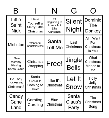 Christmas Carols Bingo Card
