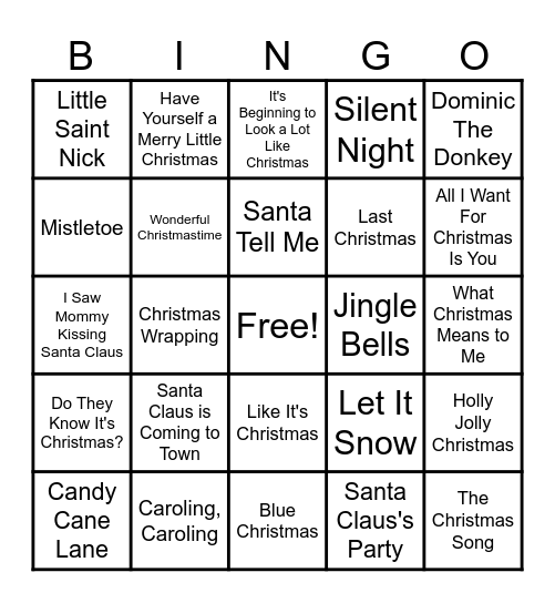 Christmas Carols Bingo Card