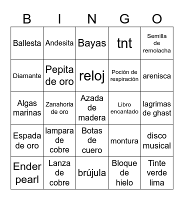 Minecraft bingo Card