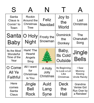 Holiday Hits Bingo Card