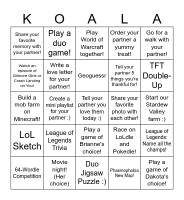 KoalaTree Bingo Card