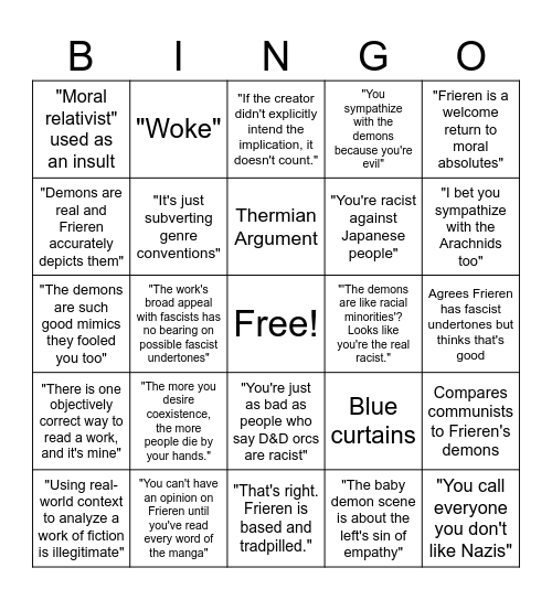 Frieren Defender Bingo Card