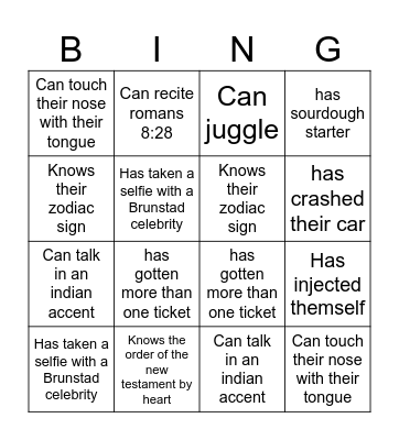 Youth Bingo Card