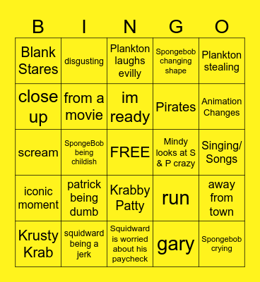 The Spongebob Movie Bingo Card