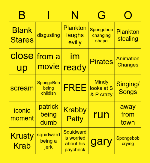 The Spongebob Movie Bingo Card