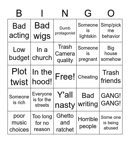 Tubi movies Bingo Card