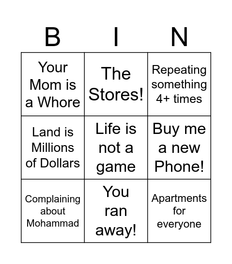 Taseer Phone Convo Bingo! Bingo Card