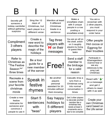 The Nice List Bingo Card
