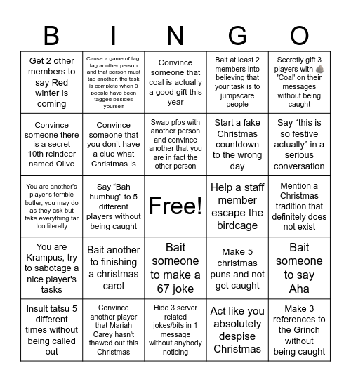 The Naughty List Bingo Card