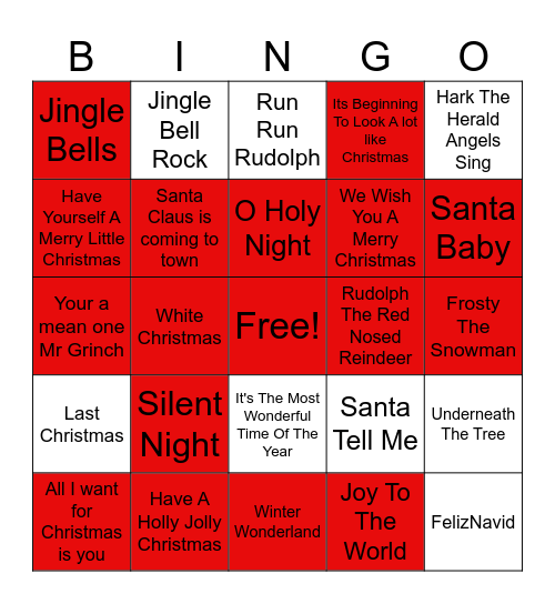 Spotify Christmas Bingo Card